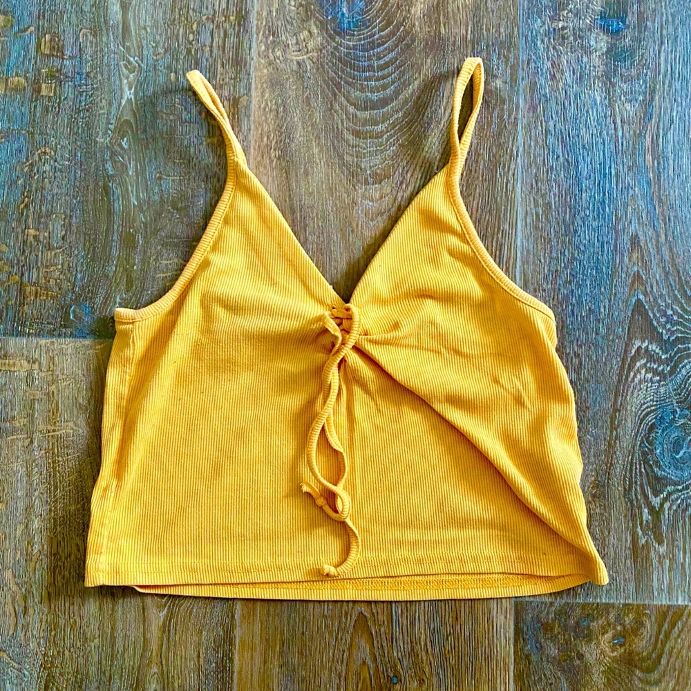 Cropped yellow spaghetti strap h&m top